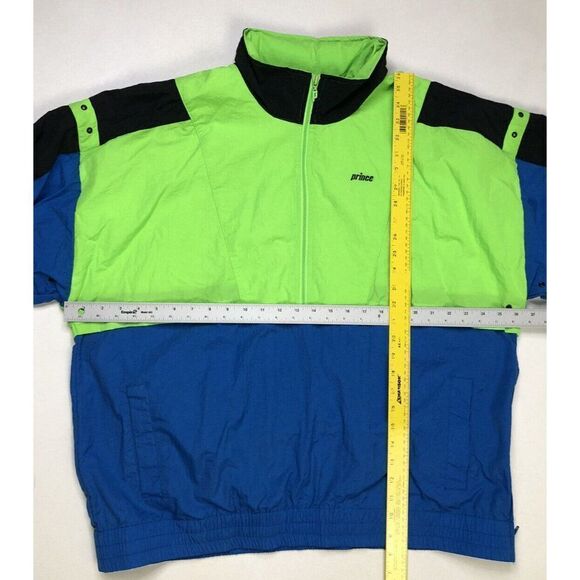VINTAGE Prince CTS Team Pullover Jacket Men Adult XL Neon Green Blue Nylon 90s - Picture 8 of 8